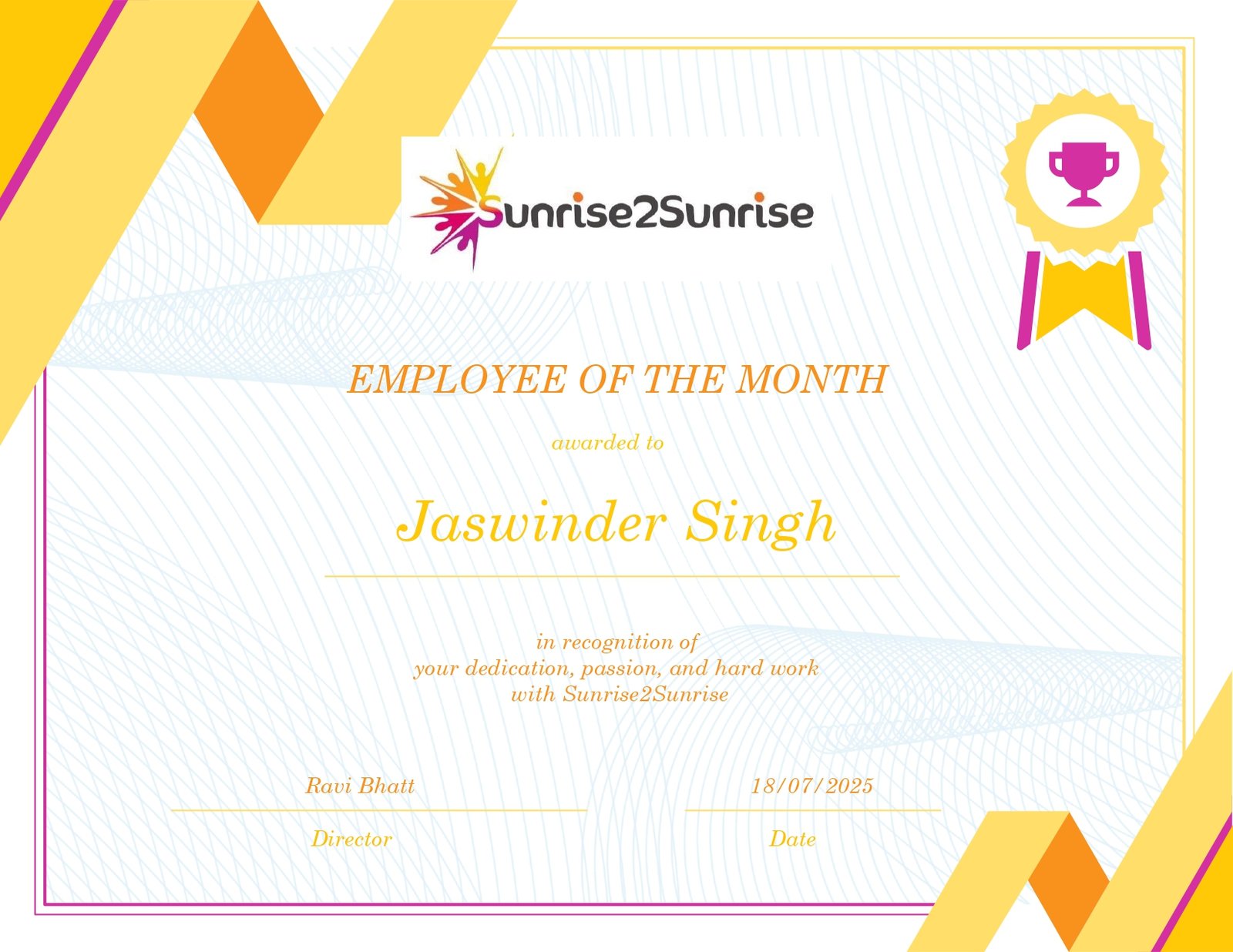 EOM Jaswinder Certificate